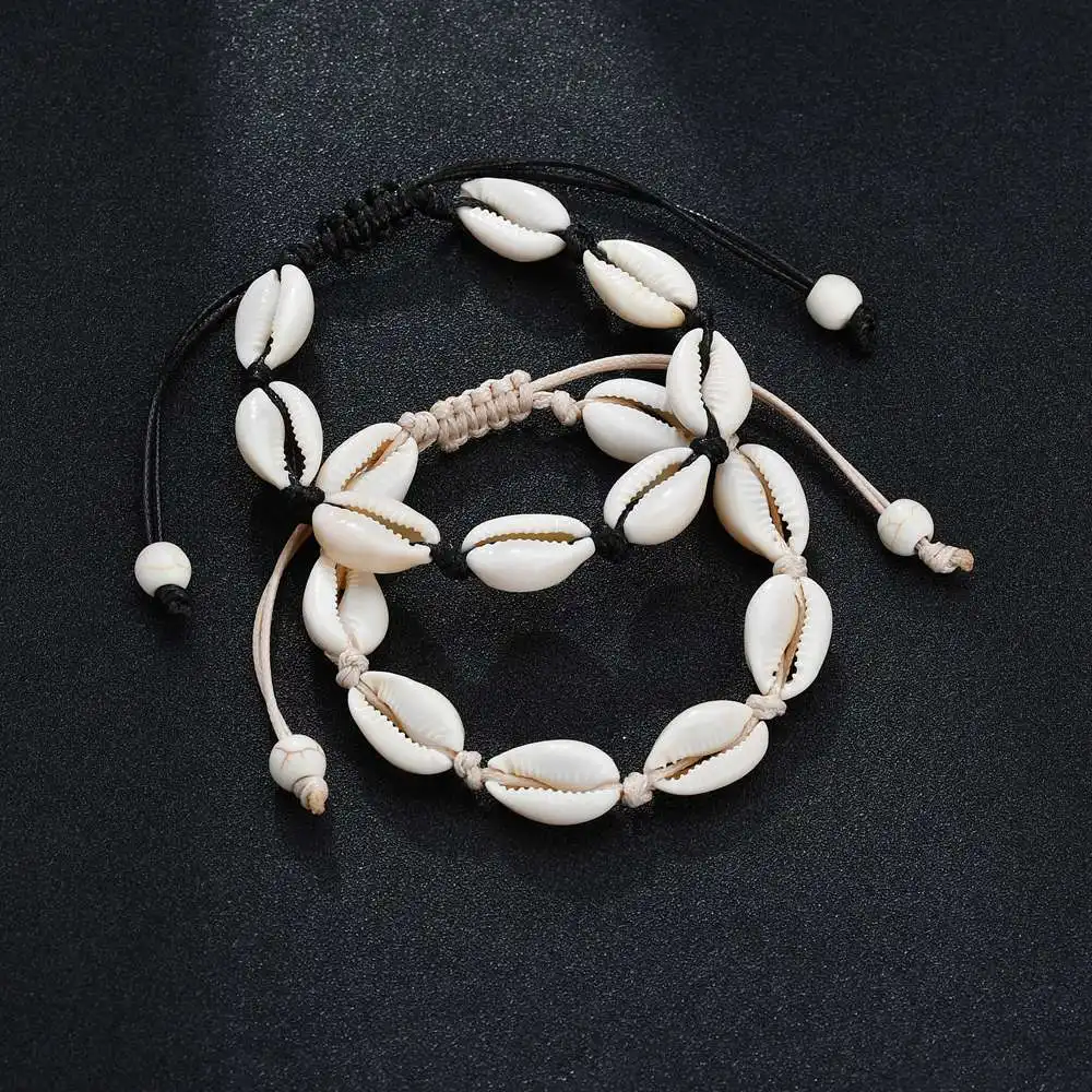 Mode Natuurlijke Porceleinslak Sea Shell Armband Handgemaakte Weave Verstelbare Ocan Seashell Armbanden Voor Vrouwen Meisjes Strand Gift