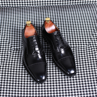 Sepatu Oxford Kulit Patina Lukis Tangan Isirhonour Gaya Italia untuk Pria, Model Quarter Brogue Cap Toe, Cocok untuk Acara Formal dan Pernikahan