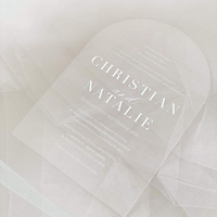 Carte d'invitation de mariage minimaliste en acrylique transparent avec impression blanche personnalisée