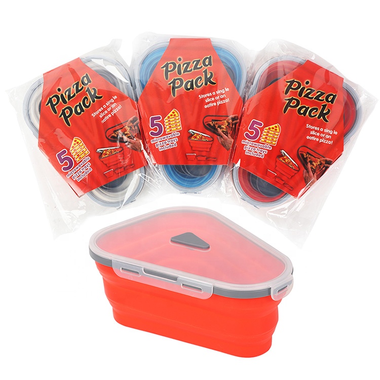 Оптовая продажа, контейнер для пиццы, складной силиконовый многоразовый контейнер для хранения кусочков пиццы с крышкой и 5 микроволновыми лотками