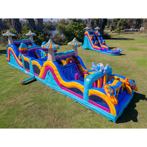 Parcours d'obstacles gonflable coloré avec toboggan aquatique pour adultes et enfants, idéal pour la location lors de fêtes - Product Image 2