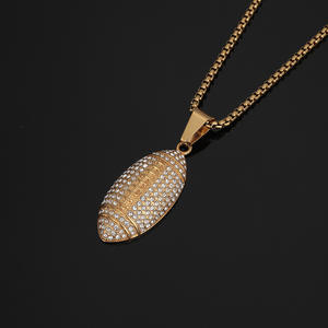 Colliers pendentifs en acier inoxydable plaqué platine étoile, style hip-hop, avec zircone cubique, pour sports de compétition, rugby, étanches et inaltérables - Product Image 4