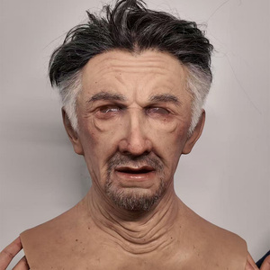 Masque de tête entière en silicone réaliste d'homme âgé avec cheveux naturels et barbe touffue pour Halloween, cosplay de film, théâtre, accessoire de film - Product Image 4
