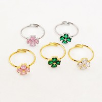 Bague en Acier Inoxydable 316 en Gros avec Fleur et Zircon Cubique, Anti-ternissement, Réglable, Ouverte, pour Femme, en Acier Titane