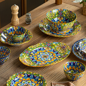 Set di Stoviglie in Ceramica Stile Bohémien, Ciotole e Piatti, Adatti al Microonde, Smaltati, per Riso, Noodle, Bistecche e Alimenti Vari - Product Image 2