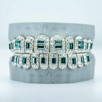 Grillz dentaire unisexe Hip-hop en argent sterling incrusté de moissanite taille émeraude, certifié GRA