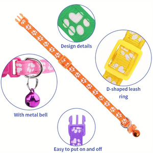 Collar Ajustable de Nailon para Perro con Hebilla de Liberación Rápida, Diseño Duradero con Estampado de Patas, Campana y Sistema de Seguridad para Mascotas - Product Image 5