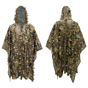 Lightweight 3D Leaf Patterned Outdoor <b>Cloak</b> Poncho <b>with</b> Drawstring <b>Hood</b> for Nature Observation Photography and Field Exploration - Product Image 4