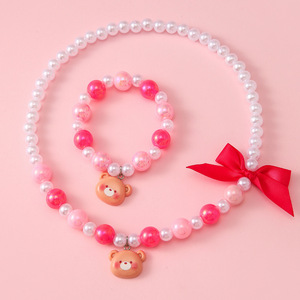 <span class=keywords><strong>Set</strong></span> di Gioielli per Bambine: Braccialetto e Collana con Ciondolo a Fiocco e Perline, Stile Principessa - Product Image 2