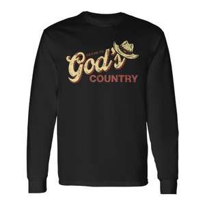 T-shirt a maniche lunghe Get Me To God's Country con design vintage a tema country e meme - Product Image 1