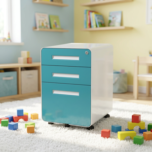 Modern KD Structure Steel <b>Filing</b> Cabinet with Key Lock Mobile Office Furniture for Home Office Commercial Use Blue White Design - Product Image 6