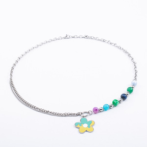 Cute Flower Layered Necklace <b>Titanium</b> Steel Beaded Colorful Chain For Women Fashion Jewelry - Product Image 1