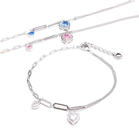 Classique trombone lien chaîne en forme de coeur zircone pendentif bracelet à breloques 925 en argent Sterling femmes cadeau bijoux