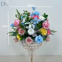 Bunga Bola Sutra Buatan Warna Putih Pink Biru Dengan Daun Hijau 50cm Dekorasi Bunga Pernikahan Pesta