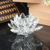 HZ Bougeoir de bureau en cristal, style moderne décontracté, motif lotus à pétales polis, artisanat exclusif, ornement chinois