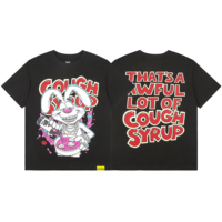 T-shirt Vintage Col Rond 100% Coton, Imprimé Lapin de Dessin Animé et Sirop contre la Toux, Mode Jeunesse et Adolescents, Vente en Gros Direct Usine