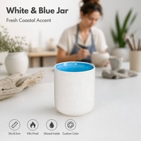 Pot à bougie en céramique blanc mat YBH, intérieur émaillé bleu, récipient vide, vente en gros, logo et couleur personnalisés, forme cylindrique
