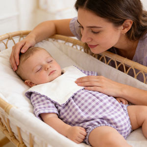 Personalized Woven Gingham Summer Sleeveless Toddler Outfit Bib Collar Cotton Baby Unisex Bubble Romper <strong>Onesie</strong> - Product Image 3