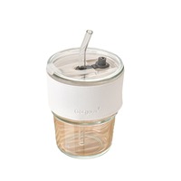 Mug à café en verre transparent isotherme personnalisé et créatif avec étui en cuir portable et couvercle avec paille