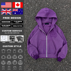 Sudadera con capucha de felpa francesa de alta calidad con logo personalizado, efecto desgastado por el sol, estilo urbano, oversize, con cremallera y cuello redondo. - Product Image 2