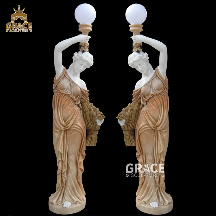 Steen Populair Ontwerp Standbeeld Natuurlijk Marmer Dame Lamp Sculptuur