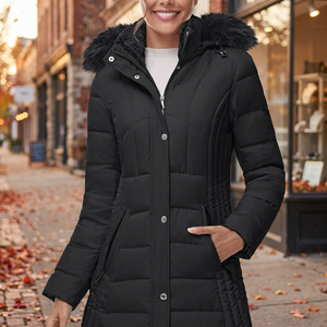 <b>Men</b> <b>Long</b> Hooded Varsity <b>Jacket</b> Fur Trim Windproof Waterproof Breathable Standard Spring Coat Casual Solid <b>Black</b> Polyester - Product Image 2