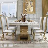 Table à manger en marbre en acier inoxydable plaqué or moderne de luxe, 10 chaises, meubles écologiques de qualité supérieure, salon, salle à manger
