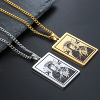 Bijoux Religieux Or Argent Acier Inoxydable Gravure Laser Collier Bijoux Catholique Vierge Marie Carré Pendentif Collier