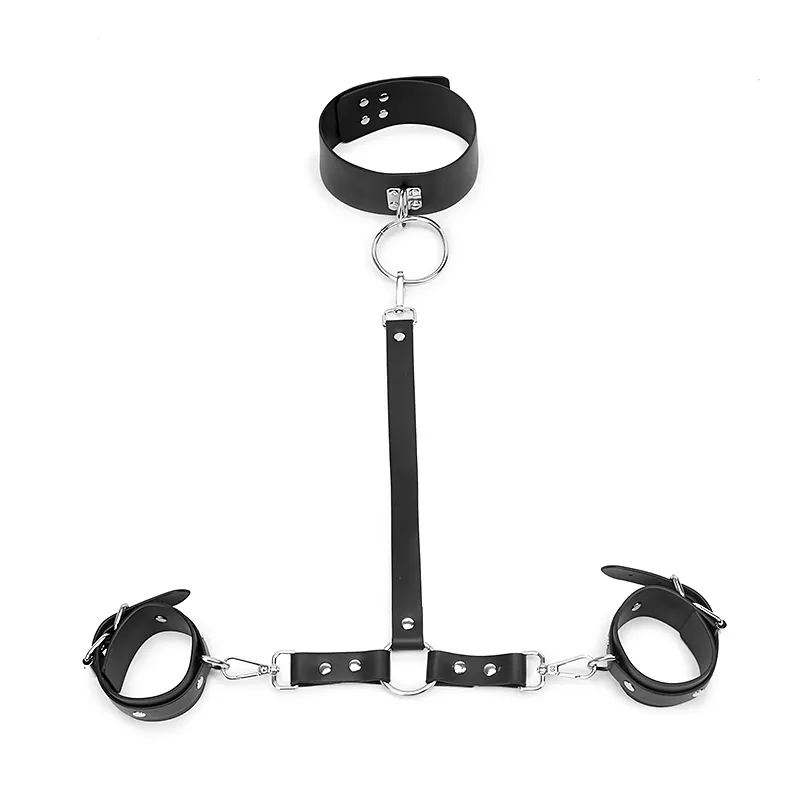 Adulti forniture, Bdsm restraint bondage panno erotica sexy delle donne nero rovescio imbracatura di cuoio DELL'UNITÀ di elaborazione collare al collo e manette