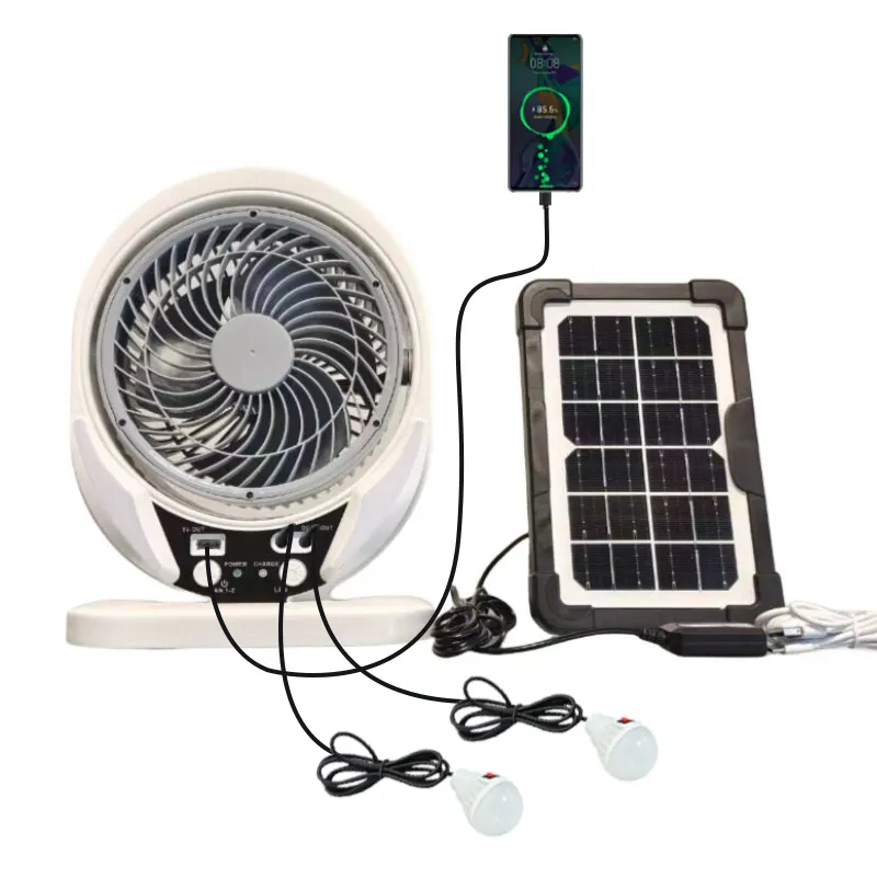 Hotsale 7 8 pollici multifunzione luce di emergenza portatile batteria ricaricabile AC DC solare ventilatore da tavolo con pannello solare per la casa