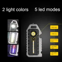Senter Mini Portabel Multifungsi Aluminium Outdoor dengan Carabiner, USB, Tahan Air, Peluit Survival, Gantungan Kunci, Pisau, dan Peralatan