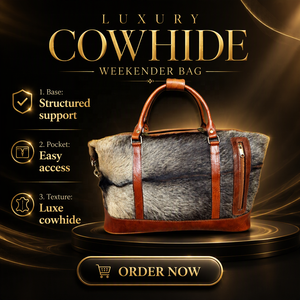 Bolsa de Viaje de Cuero Genuino con Pelo de Vaca Marrón, Personalizable con Logotipo, Estilo Vintage, Hecha a Mano - Product Image 5