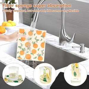 Chiffons à vaisselle imprimés motif fruits, essuie-tout réutilisables, torchons de cuisine, éponges en coton et cellulose compostables - Product Image 3