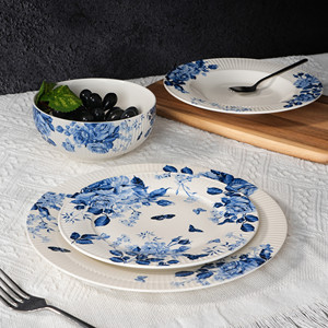 24-Piece China Blue and White Floral Design Porcelain Dinner Plates <b>Sets</b> Dishes <b>Dinnerware</b> - Product Image 1