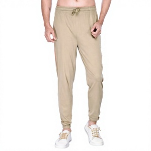 Men's Khaki Casual Joggers <b>Elastic</b> <b>Waist</b> Drawstring Baggy Pants Lightweight Plain Dyed Custom <b>Trousers</b> - Product Image 1