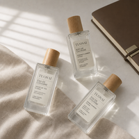 Flacons de parfum carrés transparents vintage personnalisés 30ml 50ml 100ml en verre vide avec bouchon en bois et pulvérisateur à pompe