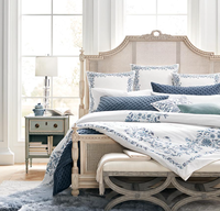 Lit King Size en Bois Massif et Rotin, Style Rétro Français, Meuble de Chambre Villa, Lavable, Personnalisable, Grande Surface, Vente Chaude