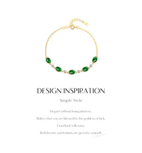 Pulsera de Cadena Clásica de Plata S925 Chapada en Oro de 18K con Jade Ovalado y Diamantes Redondos en Engaste de Bisel, Joyería para Uso Diario de Mujer - Product Image 6