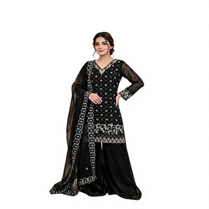 <b>Black</b> Cotton Women's Traditional <b>Floor</b>-<b>Length</b> Ethnic <b>Dress</b> With Embroidery Loose Fit For Wedding India Pakistan Style - Product Image 1