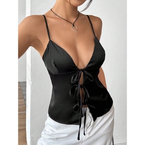 เสื้อยืดผู้หญิงแขนกุดเปิดหลังสายผูกคอขนาดใหญ่เซ็กซี่ใหม่ฤดูร้อน - Product Image 5