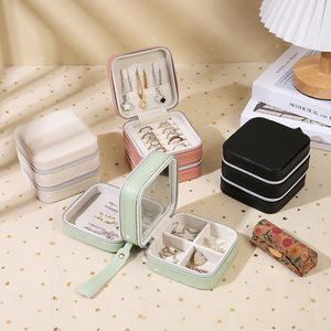 Multi Functional PU Leather <b>Jewelry</b> Case High End Zipper With <b>Mirror</b> Mini Accessory Wholesale of Portable <b>Jewelry</b> Case - Product Image 1
