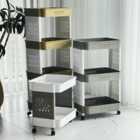 Chariot de rangement en plastique à roulettes, étagère mobile pour cuisine avec panneaux latéraux creux, idéal pour salle de bain, buanderie, garde-manger et maison