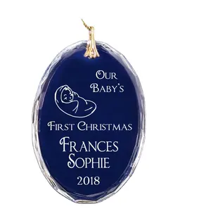 Laser Cut Glass Diamond Oval Shape Baby First Christmas Ornament