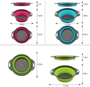 Passoires pliables avec base auto-drainante pour le bord de l'évier, passoires à aliments (petites/moyennes/grandes), conception empilable pour un rangement facile - Product Image 2
