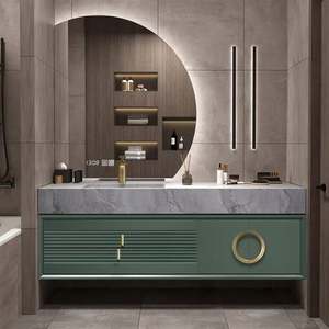 Ensemble de toilettes en bois pour hôtel avec lavabo, salle de bain moderne, montage mural, luxe, meuble de salle de bain en bois massif - Product Image 2