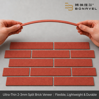Revêtement mural en pierre flexible ultra-mince, briques fendues, terracotta rouge, fabricant OEM pour revêtement de façade extérieur et intérieur