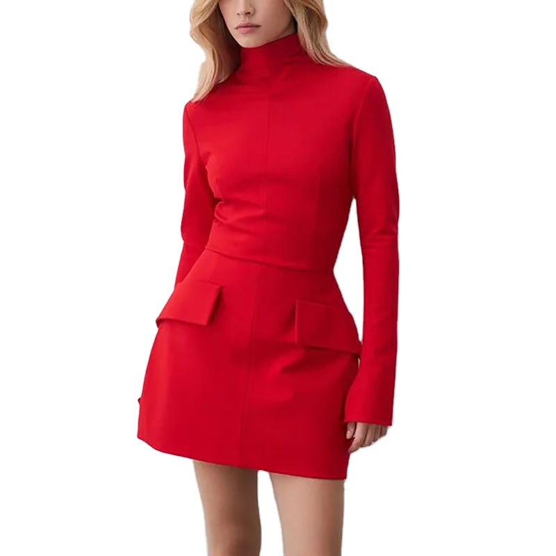 Buy Red Long Sleeve Turtleneck Dress Eco-Friendly Fabric | Alibaba.com