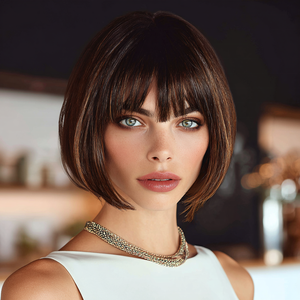 2025 bán buôn màu nâu sẫm lớp tổng hợp <span class=keywords><strong>Bob</strong></span> Tóc Ngắn Tóc giả với những tiếng nổ trông tự nhiên SM476 - Product Image 5