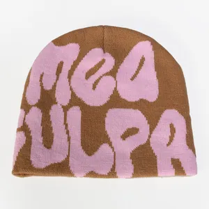 Personalizado Jacquard Beanie Atacado Unisex Acrílico Malha Beanie Chapéus All Over Logotipo Impresso Inverno y2k gorros