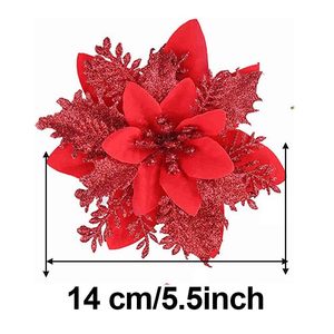 Flores de Poinsettia Artificiales con Brillo, Adornos para Árboles de Navidad, Decoraciones de Tela de Poinsettia Navideñas para Coronas y Guirnaldas Festivas - Product Image 4